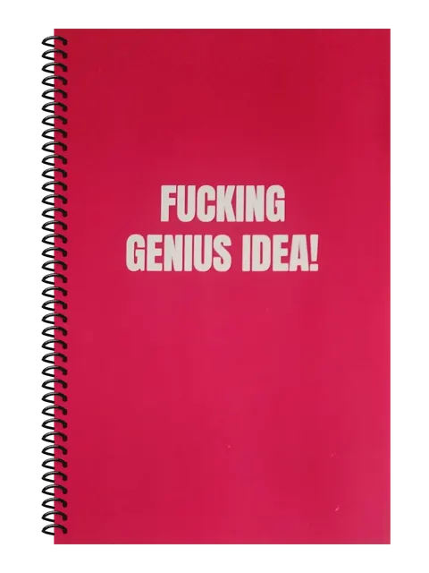 Fucking Genius Idea funny spiral notebook in hot pink (Meeting Pink) – 5.5 x 8.5 inch college ruled office notebook by Office Snarky