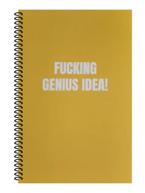 Fucking Genius Idea funny spiral notebook in mustard (Coffee Stain Mustard) – 5.5 x 8.5 inch college ruled office notebook by Office Snarky