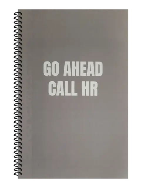 Go Ahead, Call HR funny spiral notebook in gray (Office Gray) – 5.5 x 8.5 inch college ruled office notebook by Office Snarky