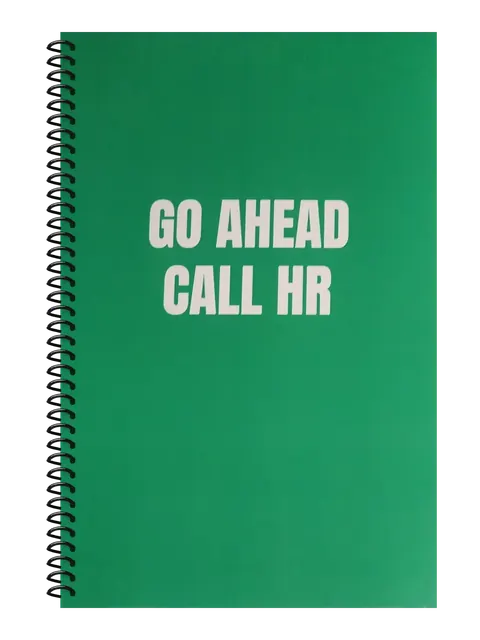 Go Ahead, Call HR funny spiral notebook in green (Cubicle Green) – 5.5 x 8.5 inch college ruled office notebook by Office Snarky