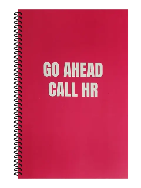 Go Ahead, Call HR funny spiral notebook in hot pink (Meeting Pink) – 5.5 x 8.5 inch college ruled office notebook by Office Snarky