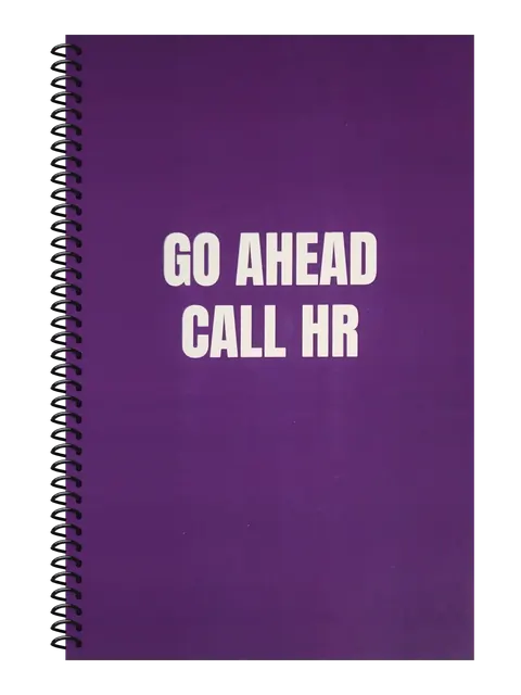 Go Ahead, Call HR funny spiral notebook in purple (Deadline Purple) – 5.5 x 8.5 inch college ruled office notebook by Office Snarky