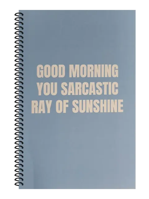 Good Morning You Sarcastic Ray of Sunshine funny spiral notebook in light blue (Reply-All Blue) – 5.5 x 8.5 inch college ruled office notebook by Office Snarky