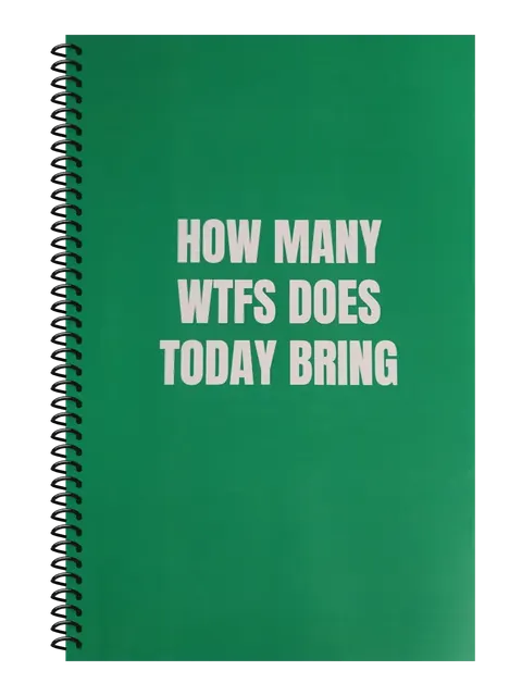 How Many WTFs Does Today Bring funny spiral notebook in green (Cubicle Green) – 5.5 x 8.5 inch college ruled office notebook by Office Snarky