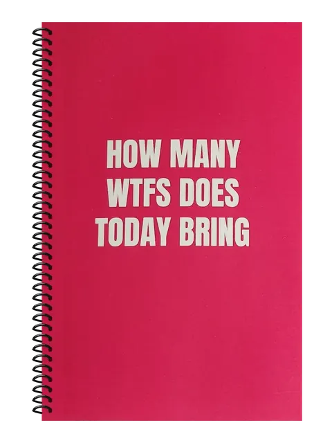 How Many WTFs Does Today Bring funny spiral notebook in hot pink (Meeting Pink) – 5.5 x 8.5 inch college ruled office notebook by Office Snarky