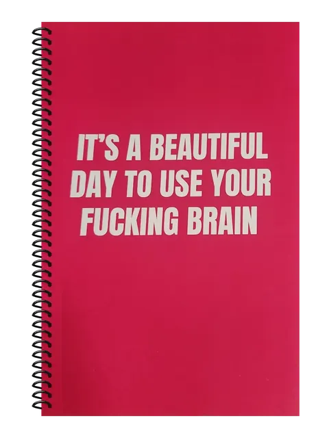 It's a Beautiful Day to Use Your Fucking Brain funny spiral notebook in hot pink (Meeting Pink) – 5.5 x 8.5 inch college ruled office notebook by Office Snarky