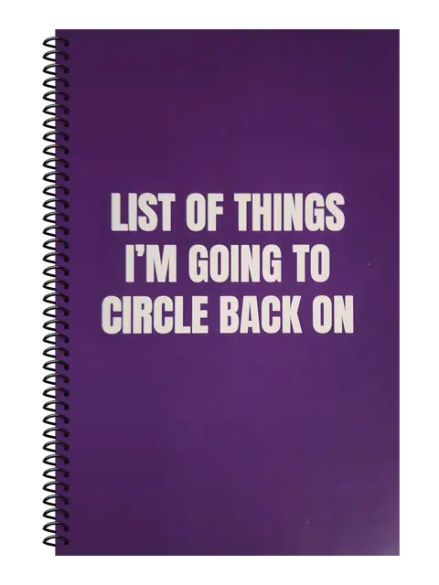 List of Things I'm Going to Circle Back On funny spiral notebook in purple (Deadline Purple) – 5.5 x 8.5 inch college ruled office notebook by Office Snarky