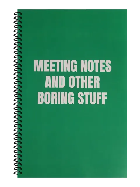 Meeting Notes and Other Boring Stuff funny spiral notebook in green (Cubicle Green) – 5.5 x 8.5 inch college ruled office notebook by Office Snarky