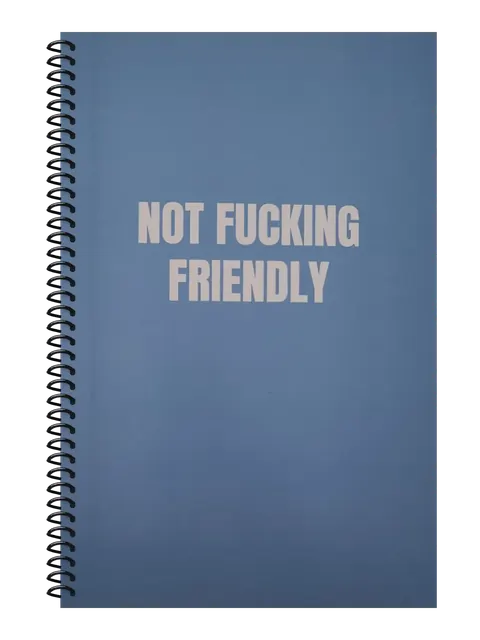 Not Fucking Friendly funny spiral notebook in blue (Spreadsheet Blue) – 5.5 x 8.5 inch college ruled office notebook by Office Snarky