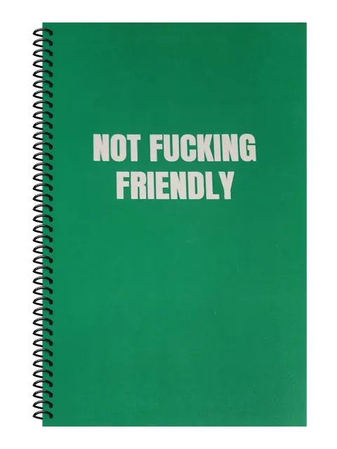 Not Fucking Friendly funny spiral notebook in green (Cubicle Green) – 5.5 x 8.5 inch college ruled office notebook by Office Snarky