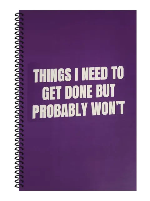 Things I Need to Get Done but Probably Won't funny spiral notebook in purple (Deadline Purple) – 5.5 x 8.5 inch college ruled office notebook by Office Snarky