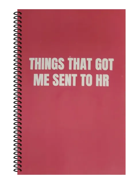 Things That Got Me Sent to HR funny spiral notebook in red (Red Flag Red) – 5.5 x 8.5 inch college ruled office notebook by Office Snarky