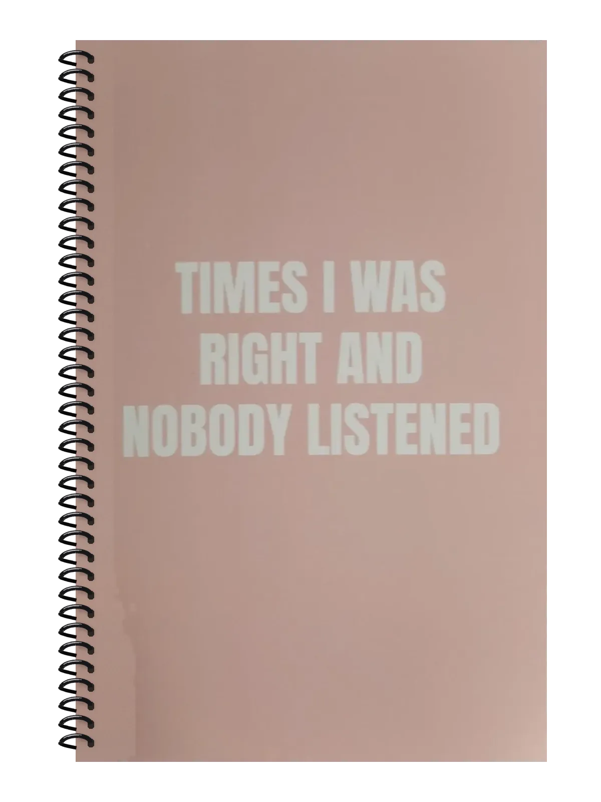 Times I Was Right and Nobody Listened funny spiral notebook in light pink (HR Pink) – 5.5 x 8.5 inch college ruled office notebook by Office Snarky